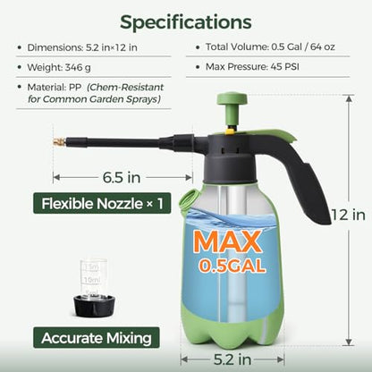 T4U Pump Sprayer 0.5 Gallon, Garden Spray Bottle with Flex Wand - size: Flexible Nozzle