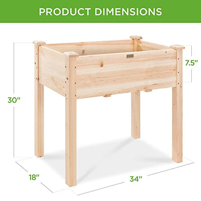 Best Choice Products 34x18x30in Raised Garden Bed, Elevated Wood Planter Box Stand for Kids, Backyard, Patio, Balcony w/Bed Liner, 150lb Capacity - Natural - color: Natural