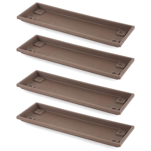 The HC Companies Akro Mils Farmhouse Venetian 24 Inch Rectangular Plastic Ridged Flower Box Plant Saucer Drip Tray, Chocolate (4 Pack)