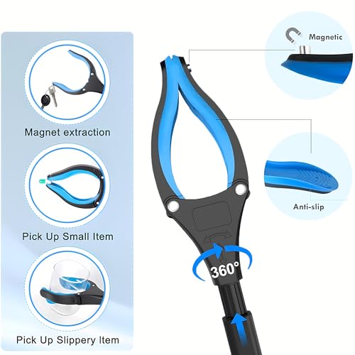 Grabber Reacher Tool - Foldable Gripper and Reaching Tool - Heavy Duty Pick Up Stick Grabbers for Seniors, Trash, Surgery Recovery Must Haves Gifts, 32” Picker Upper Grabber (Blue) - color: Blue