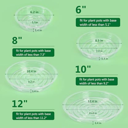 JERIA 8 Inch 20 Pack Clear Plant Saucers,Plastic Flower Pot Trays,Round Durable Plant Drip Trays for Indoor and Outdoor - size: 8 Inch (20 Pack)