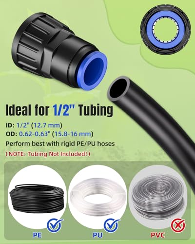 Pawfly 8 Pcs 3/4" to 1/2" Drip Irrigation Faucet Adapters, Quick Connect 3/4" FHT Faucet to 1/2" Tubing Connectors, Push-to-Fit Garden Hose Adapters, Anti-Leak Drip Irrigation Hose Connectors - size: 8 Pcs 3/4" to 1/2" Faucet Adapters