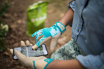 Digz Gardening Gloves, Garden Gloves for Women - color: Blue Leaves Pattern, size: Medium
