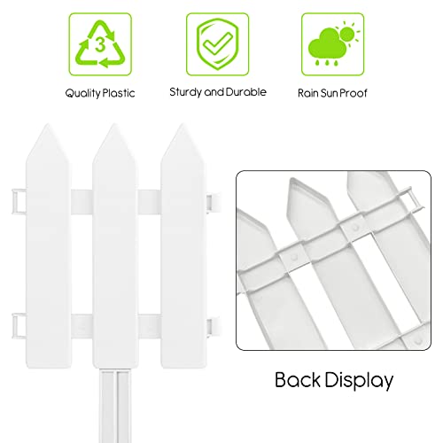 PLULON 6 Pieces Garden Fence with 6 Pieces Fence Insert White Plastic Garden Picket Edgings Lawn Flowerbeds Plant Borders Decorative Garden Yard