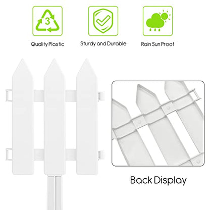 PLULON 6 Pieces Garden Fence with 6 Pieces Fence Insert White Plastic Garden Picket Edgings Lawn Flowerbeds Plant Borders Decorative Garden Yard