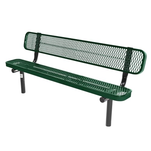 COATEDOUTDOORFURNITURE Bench, Green, Expanded, 6Ft, with Back, Inground - color: Green, size: 6 Ft, With Back Inground