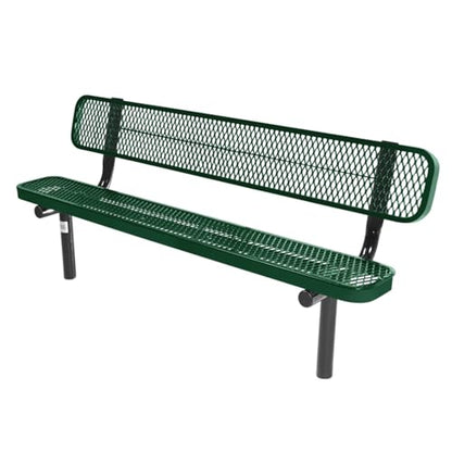 COATEDOUTDOORFURNITURE Bench, Green, Expanded, 6Ft, with Back, Inground - color: Green, size: 6 Ft, With Back Inground