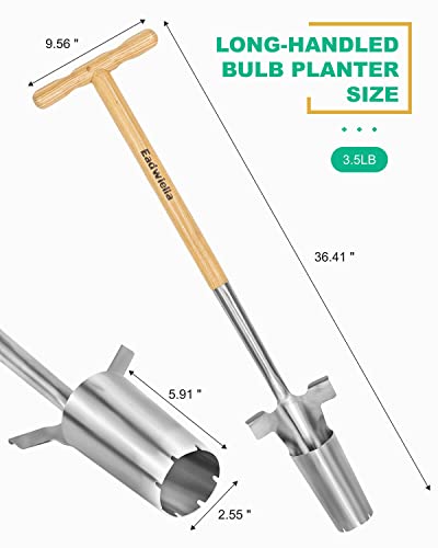 Long Handle Bulb & Grass Plug Planter, Pro Plugger with Depth Marker & Sharp Teeth, Solid Wood Handle - size: Long-Handled Bulb Planter