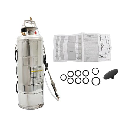 3 Gallon Stainless Steel Sprayer, 20 Wand & 3FT Reinforced Hose, Heavy Duty Hand Pump Sprayer with Pressure Gauge, Safety Valve and Adjustable Nozzle, for Lawn, Garden Watering (Silver-12L) - size: 3 Gallon