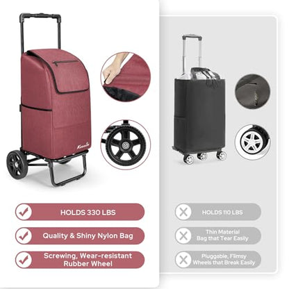 KEDSUM 2-in-1 Shopping Cart, 330LB Foldable Grocery Cart with Wheels,Red - color: Red
