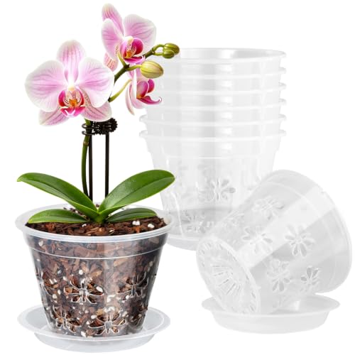 Clear Orchid Pots 8 Pack 4 Inch, Orchid Pot With Holes, For Repotting - color: Clear, size: 4'' x 3.1'' (8 pack)