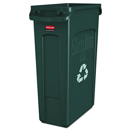 Rubbermaid Commercial Products Slim Jim Plastic Rectangular Recycling/Compost Bin with Venting Channels 23 Gallon Green Recycling (FG354007GRN) - color: Green Recycle, size: 23 Gal