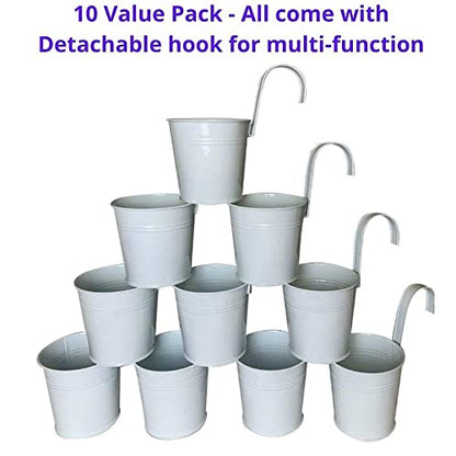 LaLaGreen Rail Planter (6 in, 10 Pack) White Metal Iron Railing Pots - size: 6 Inch (White)