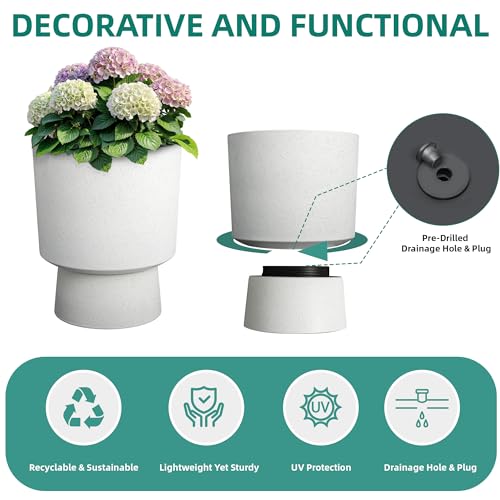2-Pack 16.75" White Terrazzo Urn Planters with Detachable Bases - color: 16.8"h-sand White