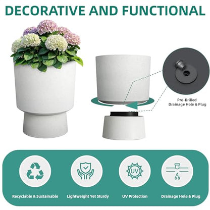 2-Pack 16.75" White Terrazzo Urn Planters with Detachable Bases - color: 16.8"h-sand White
