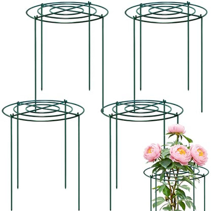 4 Sets Peony Support Cage,18"Diax24"High Heavy Duty Metal Plant Support,Grow Through Hoops Grids with 4 Thickened 6mm Legs,Strong Support Brace for Heavy Blossoms,Flower Support Ring for Peonies,Rose - size: 18"X24"-4PCS