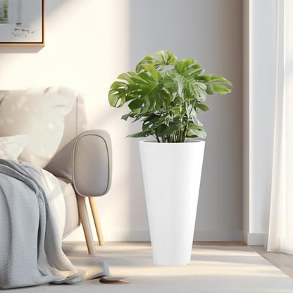 Kante Set of 2 White Plastic Round Planters 23" Tall Home & Outdoor - color: White, size: 23" H