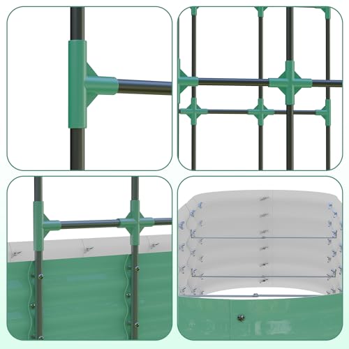 GarveeHome Expandable Arch Trellis Raised Bed Kit – 95” Metal Garden System with Vertical Netting, Plant Ties, and Drainage Design for Vegetables, Flowers, and Vines (Rust-Proof Green) - color: Green