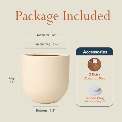KUTE NEST 12" Premium Arco Fiberstone Patio Planter - Kilim Beige - color: Kilim Beige, size: 12"H x 12"D