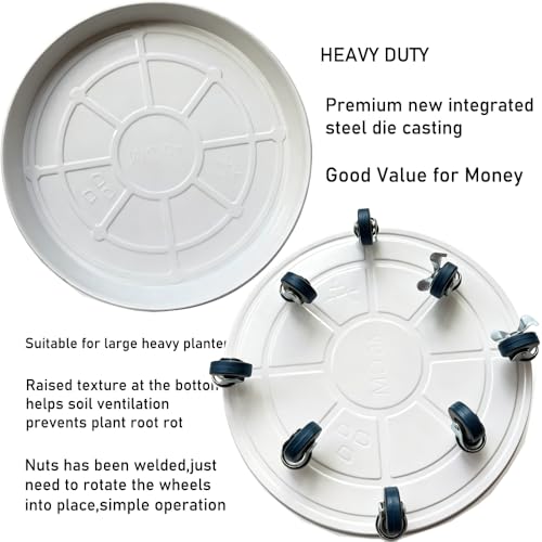 Rolling Planter Caddy(470lbs Capacity), Heavy Duty Metal Plant Stand with Brake Wheels Plant Dolly Mover Plant Pot Tray Saucer for Indoor Outdoor 18inches White - color: 18incheswhite 1-pack
