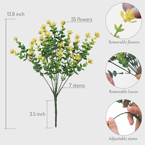 Artificial Flowers for Outdoors, 12 Bundles UV Resistant Realistic Faux Plants for Outside Porch Planter, Spring Summer Home Garden Decoration, Yellow - color: Yellow