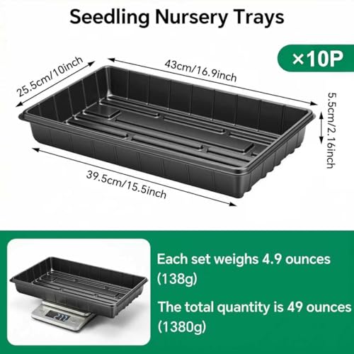 10 Pack Plant Growing Trays, 17 x 11 Inch Seedling Trays, No Drain Holes