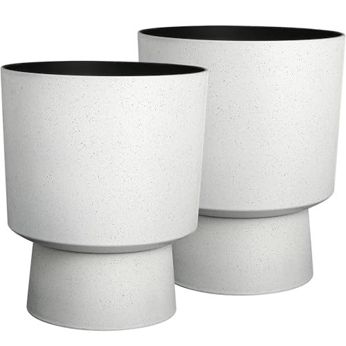 2-Pack 16.75" White Terrazzo Urn Planters with Detachable Bases - color: 16.8"h-sand White