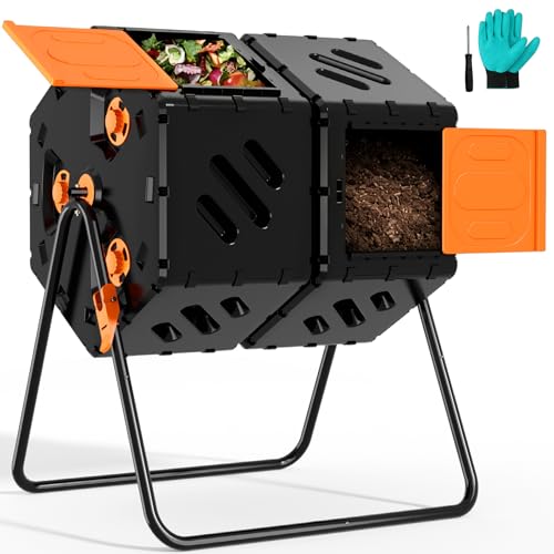 45 Gallon Large Compost Tumbler Outdoor, Dual Chamber Compost Bin