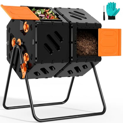 45 Gallon Large Compost Tumbler Outdoor, Dual Chamber Compost Bin