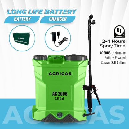 Battery Powered Backpack Sprayer 2.6 Gallon, 0-70 PSI Adjustable Pressure, Long-Lasting Lithium-Ion Battery&Charger, 7 Nozzles, Lawn and Garden Electric Sprayer for Weed/Pest Control Watering and more - color: Model3-AG2006-2.6 Gal