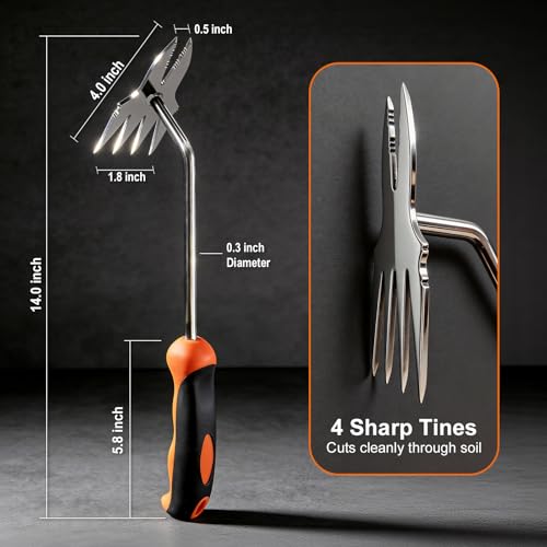 Hand Weeder Puller Tool, Heavy-Duty Stainless Steel Root Removal Tool with Ergonomic Non-Slip Handle, Manual Dandelion Remover for Garden Lawn Yard, Handheld Weeding Tool for Deep Roots, 2 Pack