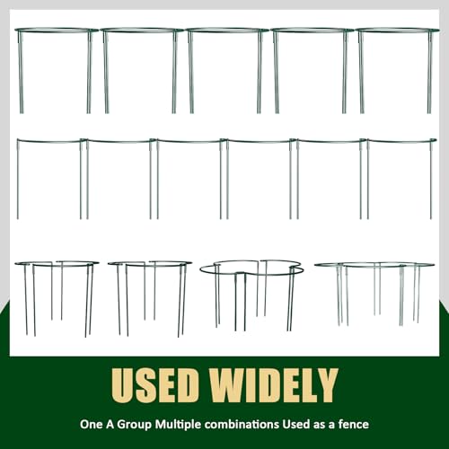 Plant Support Stakes 20 Pack 10" W x 16" H, Half Round Garden Stake, Metal Ring Border, Green Peony Cages and Supports for Tomato Hydrangea Flower Outdoor - size: 20pack 10inx16in