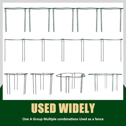 Plant Support Stakes 20 Pack 10" W x 16" H, Half Round Garden Stake, Metal Ring Border, Green Peony Cages and Supports for Tomato Hydrangea Flower Outdoor - size: 20pack 10inx16in