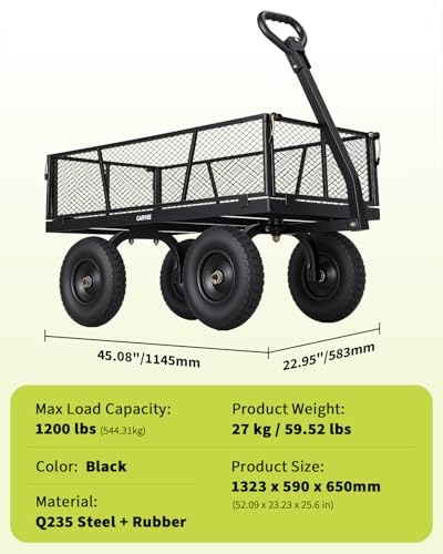 1200LB Heavy Duty Steel Garden Cart, Utility Wagon w/ 13" Tires, Mesh Sides - size: Black 1200LBS