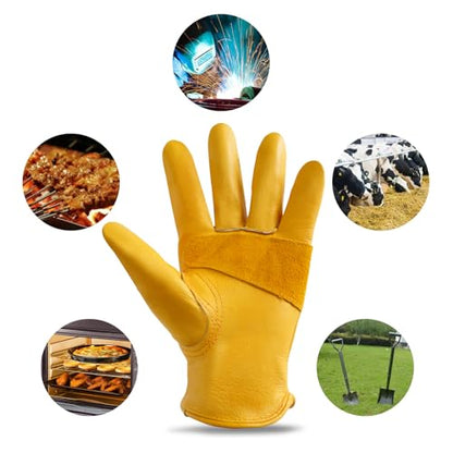 Garden Gloves, Puncture Resistant Gloves, Cowhide Protective Gloves for Gardening/Logging/Construction/Truck Driving - size: Small