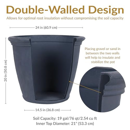 Sunnydaze Anjelica 24'' Large Plastic Planter Pot for Plants, Slate - color: Slate, size: 24 in