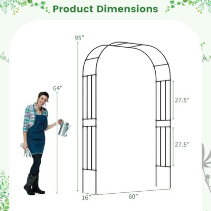 Giantex Garden Arch Trellis, 60''W x 95''H Metal Arbor for Climbing Plants - size: 60"W x 95"H