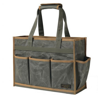Canvas Large Tool Bag - A Large Main Pocket and 14 Insert Pockets - Durable 16oz Waxed Canvas Tool Case with Handle - 16.5 X 7 X 12 inch | ArmyGreen - color: ArmyGreen