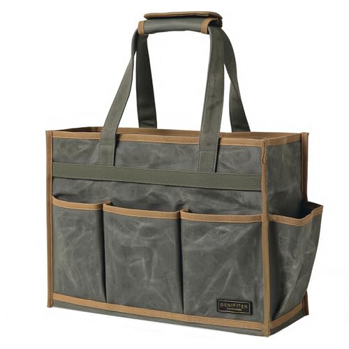 Canvas Large Tool Bag - A Large Main Pocket and 14 Insert Pockets - Durable 16oz Waxed Canvas Tool Case with Handle - 16.5 X 7 X 12 inch | ArmyGreen - color: ArmyGreen