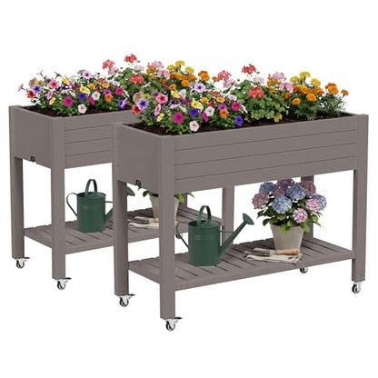 Fancyango Raised Garden Bed with Wheels 33.7" Hx2 -Gray - color: Gray, size: 33.7"Hx2