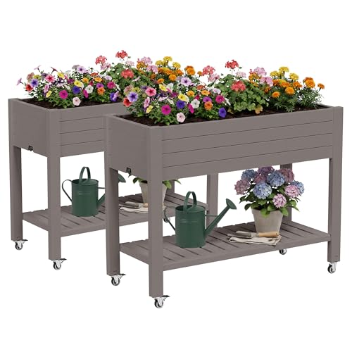 Fancyango Raised Garden Bed with Wheels 33.7" Hx2 -Gray - color: Gray, size: 33.7"Hx2