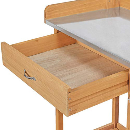 Topeakmart Outdoor Potting Bench with Storage Potting Table,Wood - color: Natural Wood