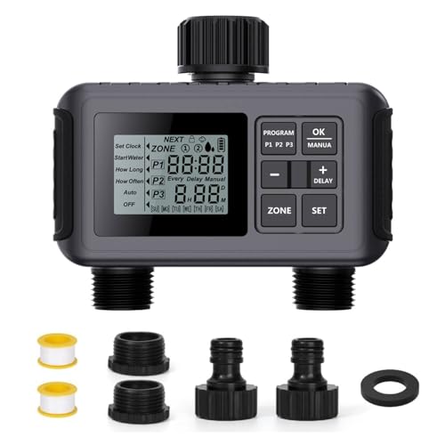 Uzoli 2-Zone Sprinkler Timer for Garden Hose, Programmable Water Timer