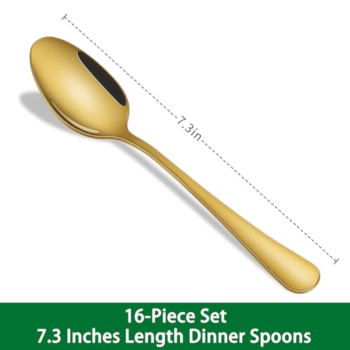 16-Piece 7.3 Inches Gold Soup Spoon,Gold Stainless Steel Dinner Spoons,Durable Tablespoons Set For Restaurant,Hotel,Silverware Spoons - size: 16-Piece(Gold)