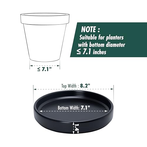 D'vine Dev Ceramic Plant Saucer/Drainage Tray, 7.1 in, Black, 97-T-B-3 - color: Black, size: 7.1" (1 Pack)