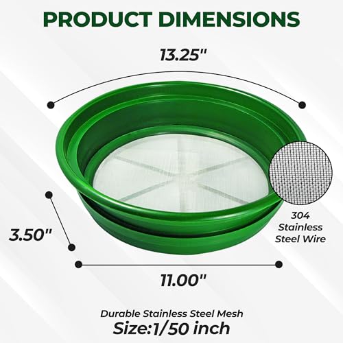 SE 13.25 Inch Wide Stackable Classifier Gold Prospecting Pan - 1/50 Inch Stainless Steel Mesh Sifting Pan, Green - size: 1/50 inch, style: Pans