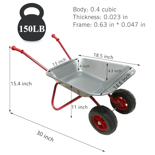 Kids Metal Wheelbarrow 2 Wheel Children Wheelbarrow for Kids(Silver) - color: Silver