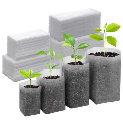 GREANER 400PCS Nursery Bags for Plants, Mixed Sizes Potting Bags for Indoor Outdoor Planting, Plant Nursery Pouches for Seed Starting, Soil Transplant, Home Garden Supply - size: 4"x5"x6"x7"/400pcs