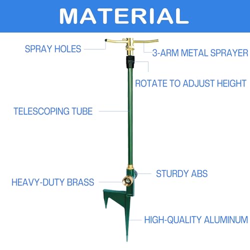 LIULO TOOL 2 Pack 3-Arm Garden Sprinkler, High-Rise Lawn Sprinkler with Adjustable Telescoping Rod and Spike Base, 360 Degree Rotation Irrigation Tool for Large Area Yard Lawn Garden