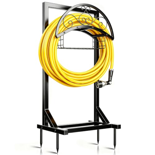 BOLITE Garden Hose Holder, Heavy Duty Freestanding Water Hose Holder, 150ft - color: Glossy Black